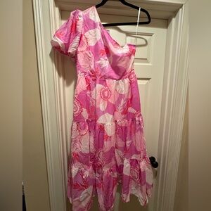 Pink Floral One-Shoulder Maxi Dress